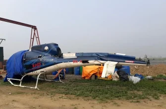 Damaged helicopter in Kathmandu, Tribhuvan Airport, Nepal