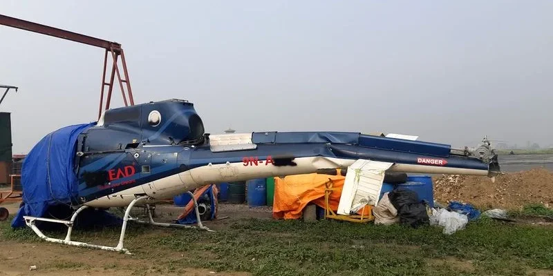 Damaged helicopter in Kathmandu, Tribhuvan Airport, Nepal